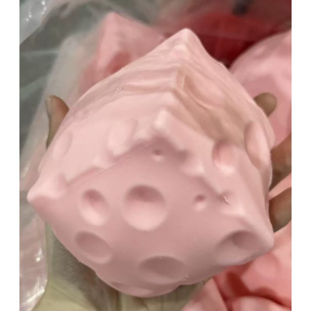 Pink Cheese Cube Squishy (7cm)