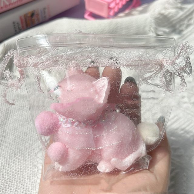 Fuzzy Flocked Kitty in a Bow Bag