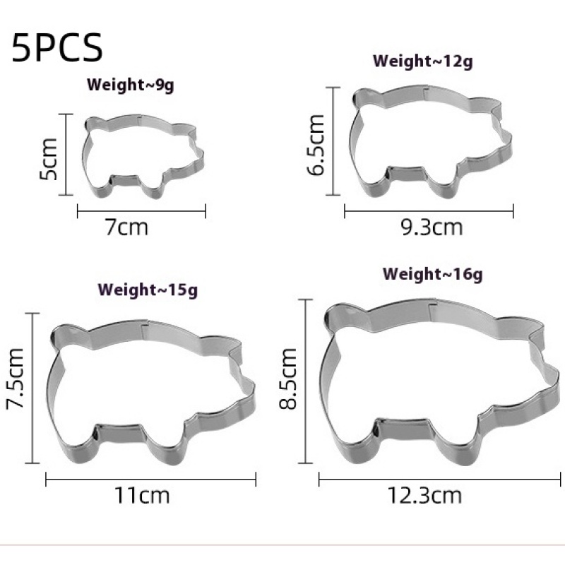 Pig Cookie Cutter Set, 5-Piece Stainless Steel