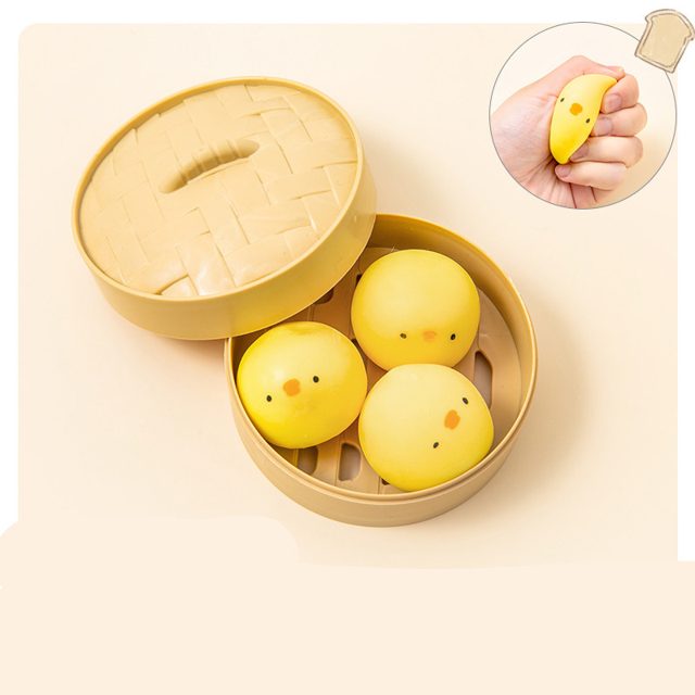Chick Steamed Bun Squishy Trio in Steamer