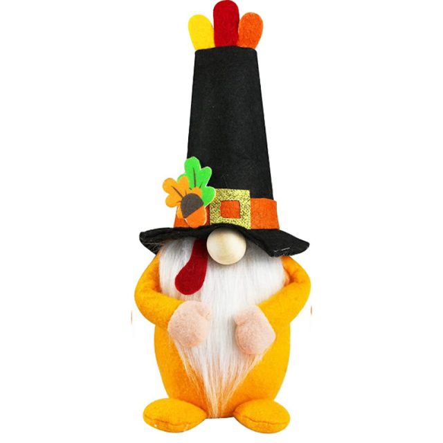 Thanksgiving Turkey Gnome Plush in Pilgrim Hat
