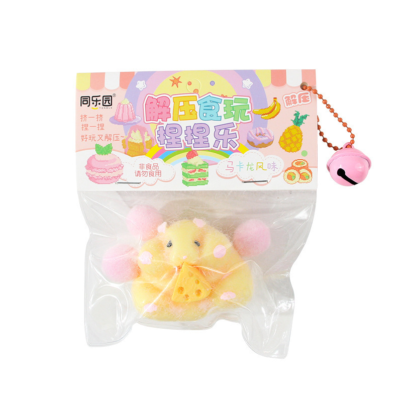 Fuzzy Mouse with Cheese Squeeze Charm