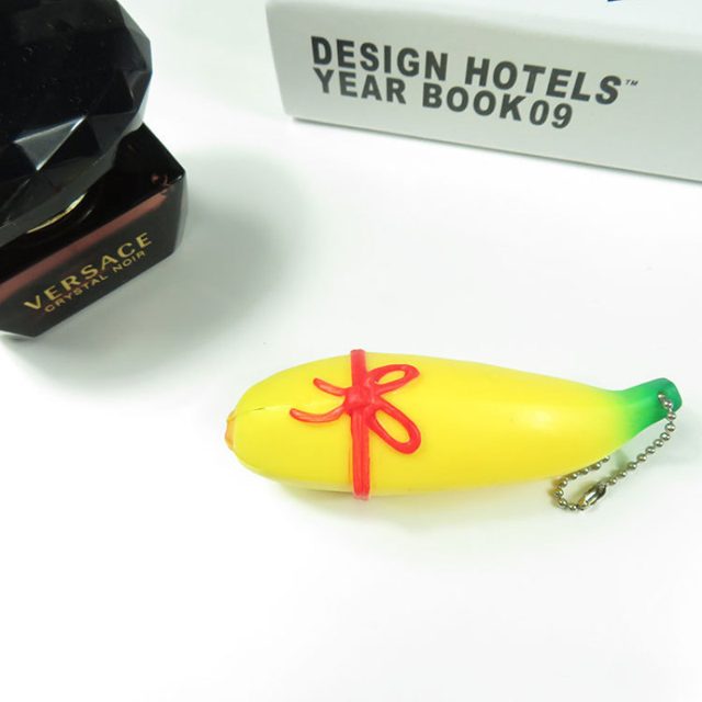 Banana Squeeze Keychain with Red Bow