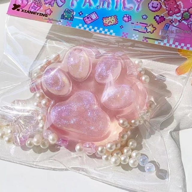 Pink Glitter Jelly Kitty Paw Squishy