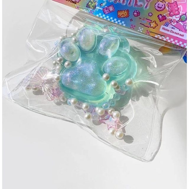 Mint Glitter Jelly Kitty Paw Squishy