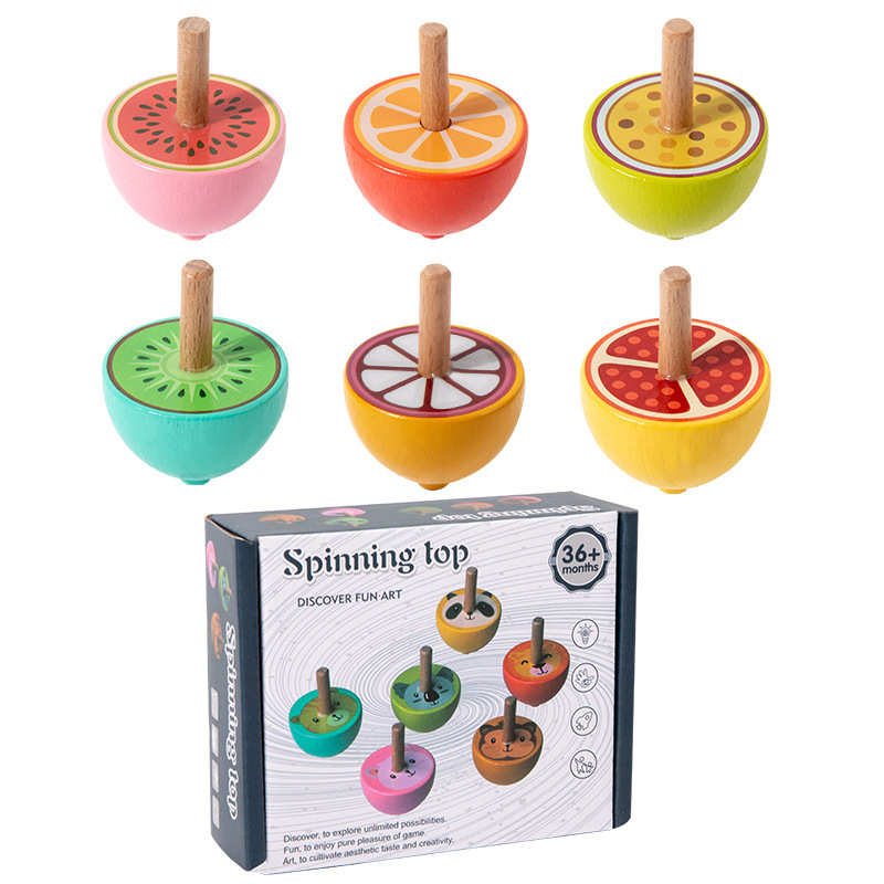 Wooden Animal-Face Spinning Tops (Set of 6) โ photo 2