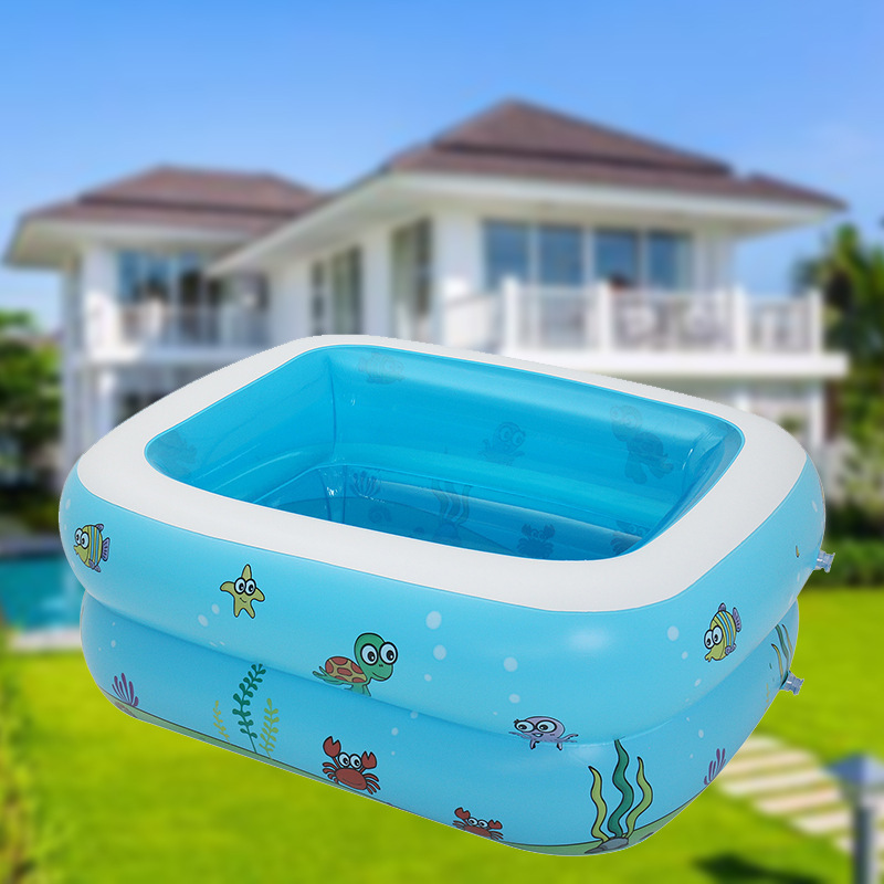 Rectangular Ocean-Print Inflatable Kiddie Pool